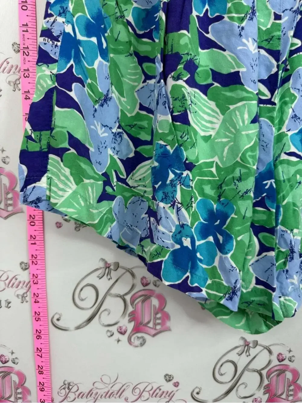 OCEANA vintage shorts High-Waist Floral Print Women's Shorts in Green & Blue